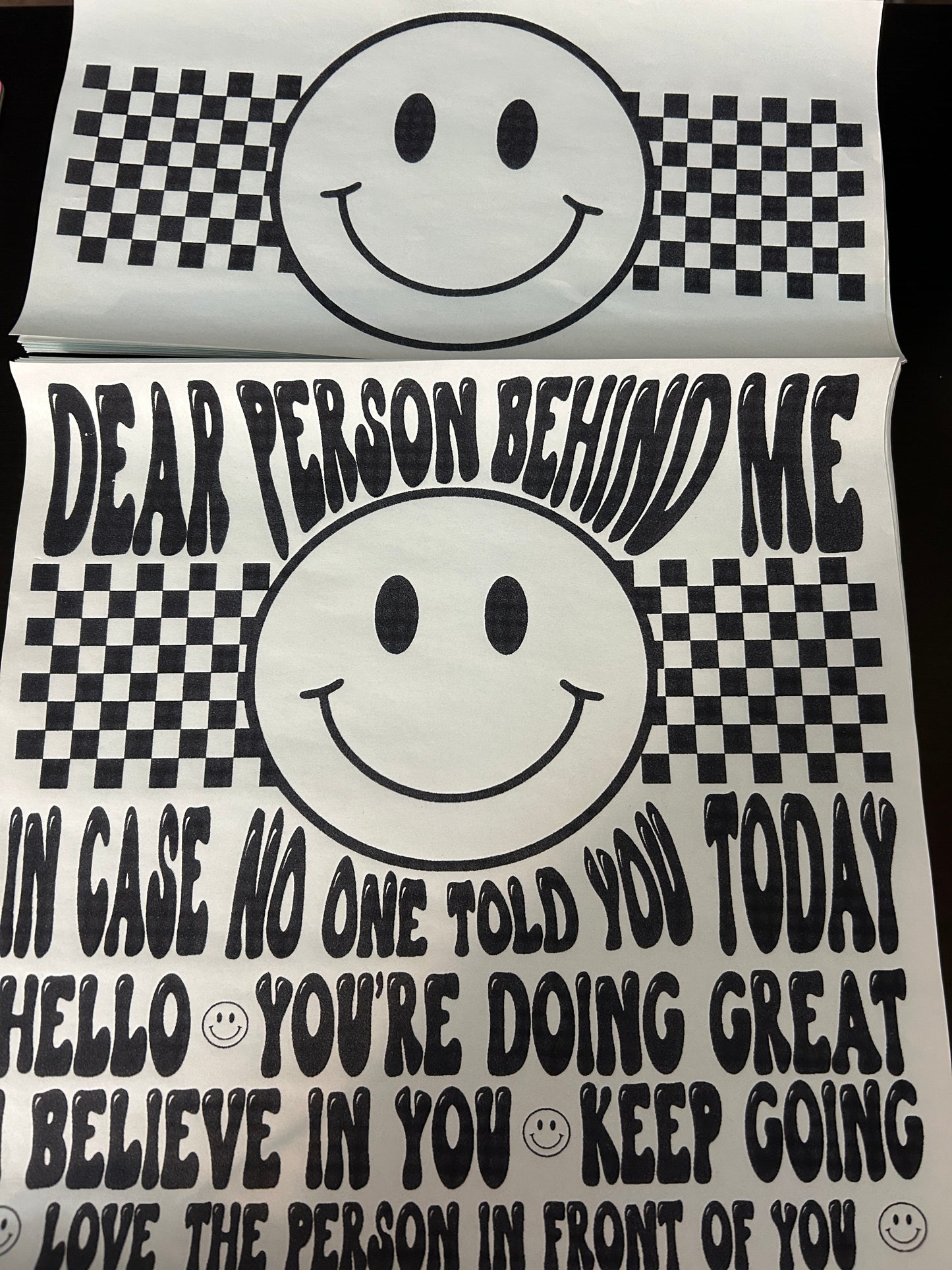 Dear Person Behind You Front and back
