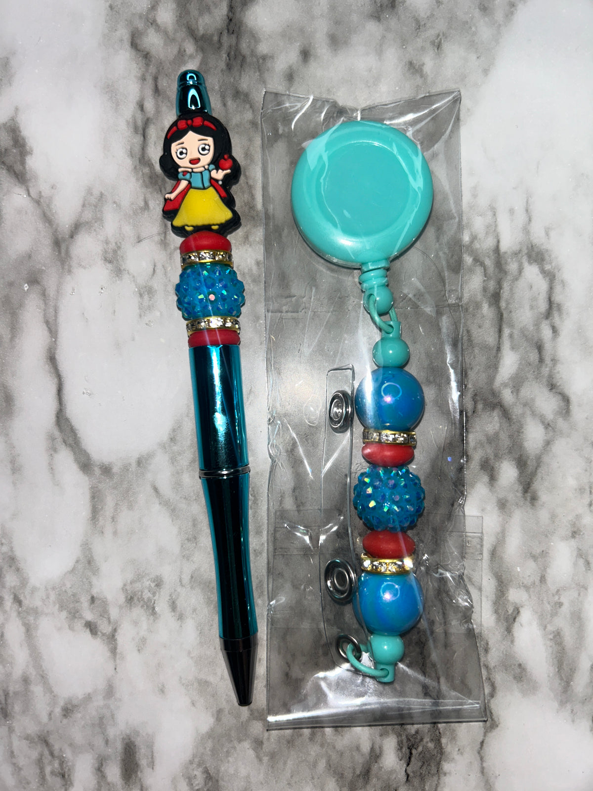 Princess Pen and Badge Reel Set Blue Red