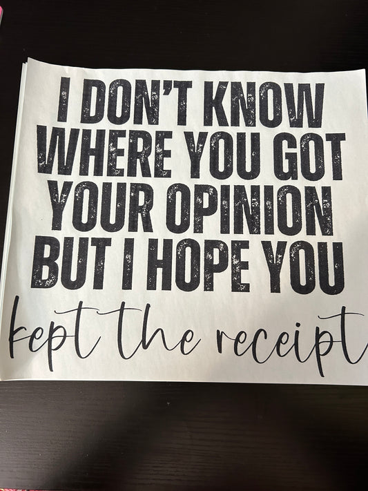 Opinion kept Receipt